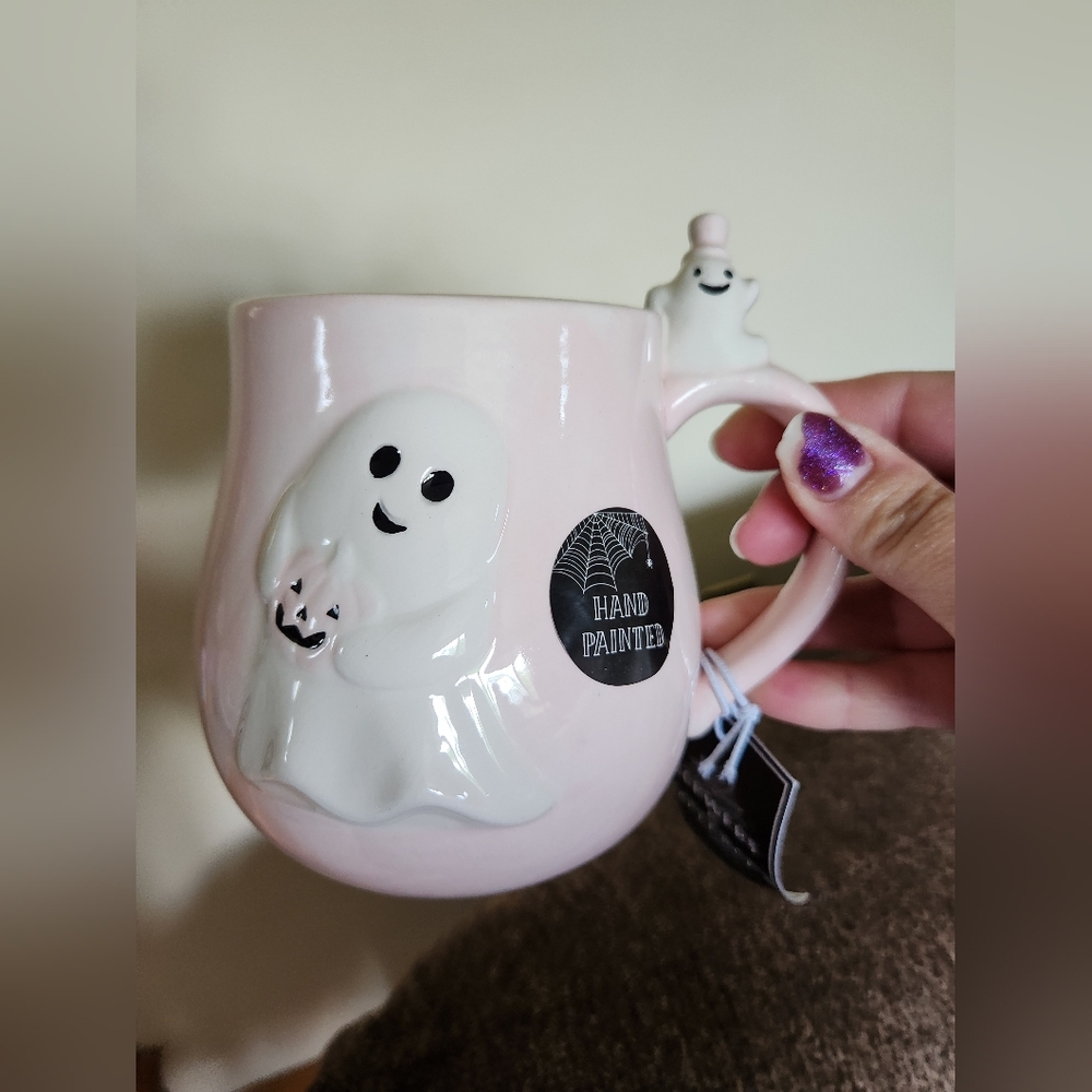 Cobwebs And Cauldrons Pink Ghost Mug Halloween NWT